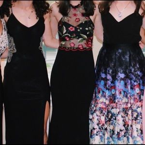 Black Prom Dress with Embroidered Flowers